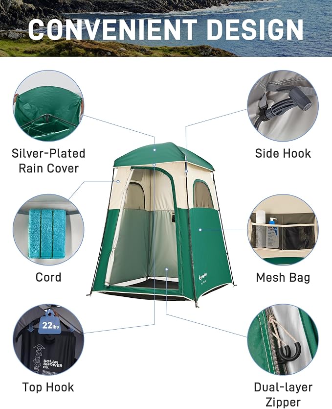 KingCamp Shower Tent, Portable Privacy Tent Outdoor Camping 1/2 Room Toilet Tents with Shower Bag & Dressing Room for Beach, Camping & Hiking - Image 3