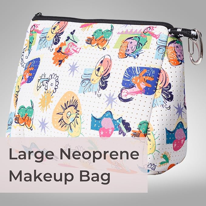 POPUPS Large Makeup Bag with Zipper - Waterproof Neoprene Cosmetic Bag 7.7 x 10.75 x 5 inches - Image 2