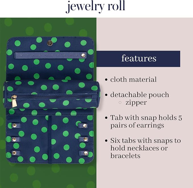 kate spade new york Travel Jewelry Roll, Sonnet Dot | Fabric Jewelry Case Organizer for Women, Cute Jewelry Organization Holds Necklaces, Rings, Bracelets with Zipper Pocket - Image 2