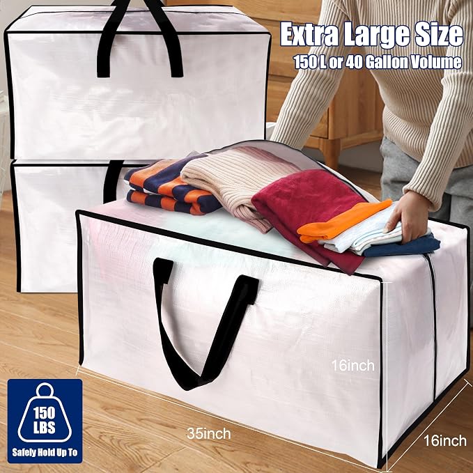 Cosy Family 8 Pack Heavy Duty Extra Large Moving Bags with Backpack Straps - Strong Handles & Zippers, Storage Totes For Space Saving, Fold Flat, Alternative to Moving Box (40 gal, Clear) - Image 6