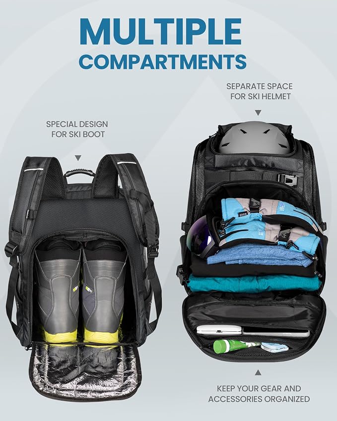 OutdoorMaster Boot Bag, 65L Waterproof Ski Snowboard Boots Air Cushion Shoulder Pad Skiing Gear Bag Travel Backpack for Ski Helmets, Goggles & Accessories Men & Women - Dark Black - Image 3