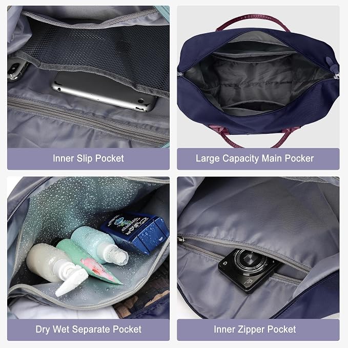 Travel Duffel Bag, Carry On Overnight Weekender Bags for Women | Travel Bag with Wet Pocket & Trolley Sleeve, For Spirit Airlines 18x14x8 Personal Item Bag - Image 5