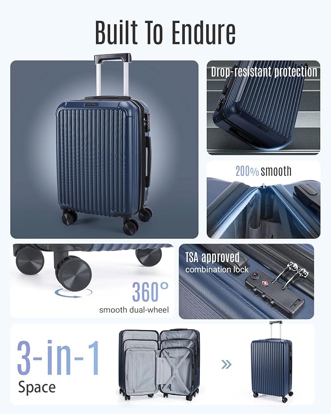 LIGHT FLIGHT 3 Piece Luggage Sets With Spinner Wheels Hardshell TSA Lock | Durability, Spinner Wheels, Hardside Lightweight, TSA Lock, Durable, PC+ABS, Mobility, - Image 2
