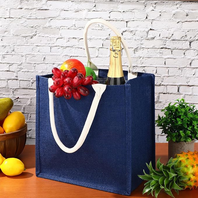 Saintrygo 12 Pcs Burlap Jute Tote Bags with Handle Reusable Blank Bridesmaid Gift Bags for Shopping Wedding DIY, 12x12x7.7In (Navy Blue) - Image 5