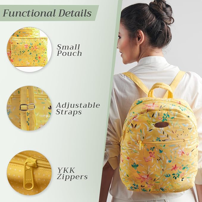 Maison d' Hermine Backpack for Women Men Cotton Shoulder Multipurpose Rucksack with Small Pouch Lightweight Multi Pocket Bag for Travel Work Beach Perfect for Spring Summer (Colmar - Yellow) - Image 4