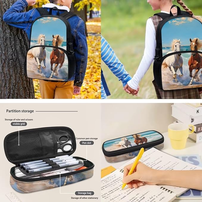 POLERO Kids Horse Backpack School Bags Set 4Pcs Backpacks for Boys Girls Preschool Kindergarten Bookbag Set with Lunch Box - Image 4
