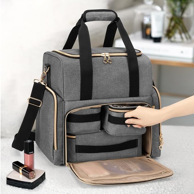 LUXJA Large Travel Makeup Bag with 3 Removable Cases, Cosmetic Bag with Detachable Dividers (Patent Pending), Gray - Image 7