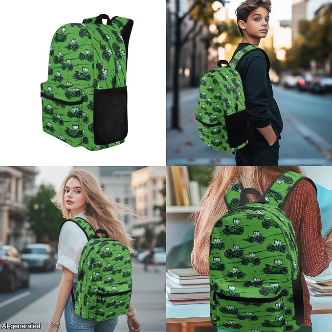 Tractor Boys School Bag with Lunch Box Pencil Case Water Bottle Sleeve Green 4 in1 Set Boys Backpacks Ages 8-10 6-8 Kids Bookbag for Elementary Middle Travel Outdoor Daypack - Image 4