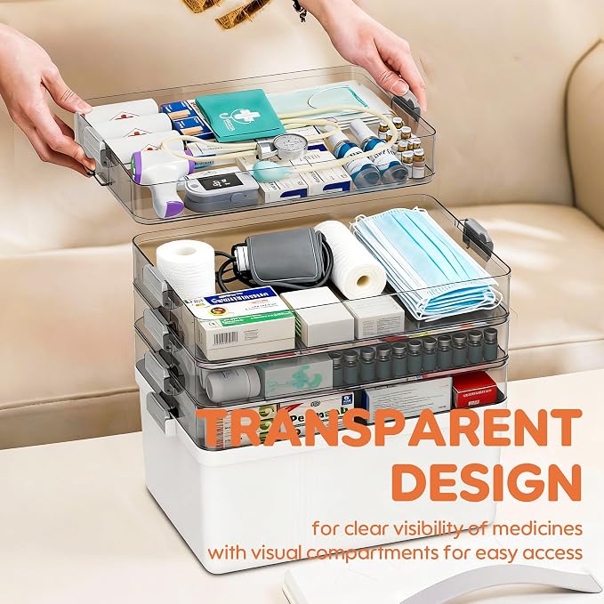 Citylife 5-Tier Medicine Organizer, Portable Medicine Cabinet First Aid Kit with Handle, Multi-Purpose Organizer for Family First Aid, Home, Travel - Image 4