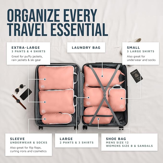 Large Compression Packing Cubes for Travel-Packing Cube Luggage Organizers 7 Piece Set for Checked Luggage-Ultralight, Expandable/Compression Bags by TRIPPED Travel Gear (Dusty Rose) - Image 2