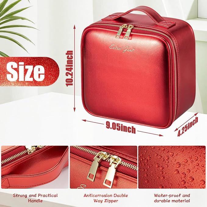 Extrei Gent Makeup Travel Train Case with Mirror LED Light 3 Adjustable Brightness Large Cosmetic Bag Portable Storage Adjustable Partition Waterproof Brushes Make up Jewelry Gift for Women - Image 3