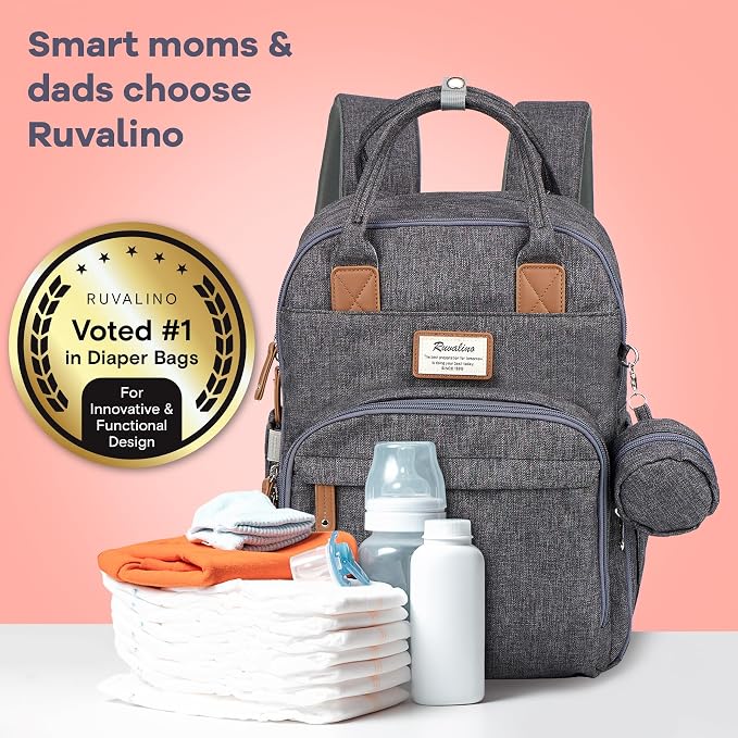 RUVALINO Diaper Bag Backpack - Multifunction Waterproof Travel Backpack, Baby Bag with Changing Pad & Stroller D-Ring & Pacifier Case - Travel Essentials & Baby Registry Search - Unisex, Dark Gray - Image 7