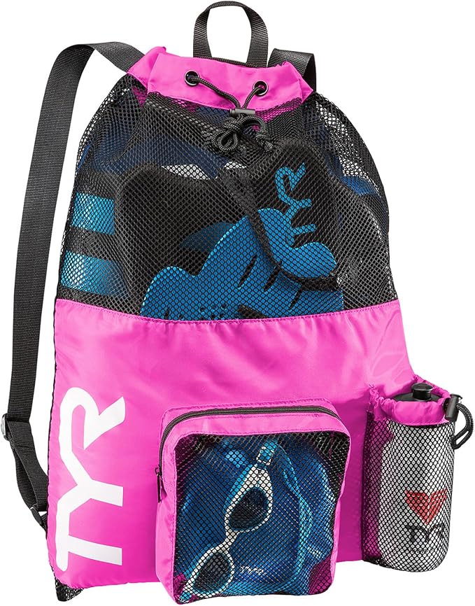 TYR Big Mesh Mummy Backpack For Wet Swimming, Gym, and Workout Gear, Pink by TYR