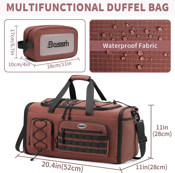 Bosstin Gym Bag for Men & Women,45L Travel Duffle Sports Duffel Bag Gym Weekender Overnight Backpack with Shoe Compartment (COFFEE CHECKERED) - Image 2