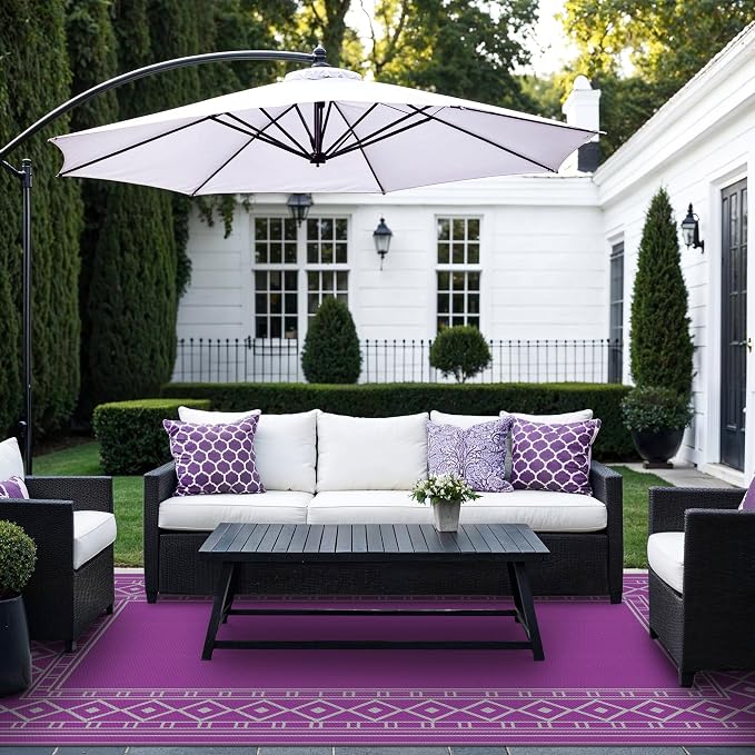 GENIMO Outdoor Rug, Waterproof Plastic Rugs for Patio, 6'x9' Purple Grey | Outside Larger Modern Carpet Mat for Porch Decor, Deck, Balcony, Camping, RV, Backyard, Picnic, Beach, Reversible - Image 3