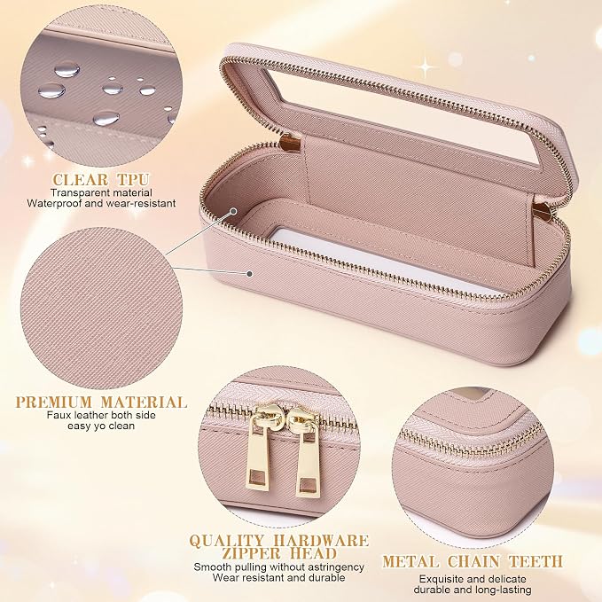 Makeup Brush Case, Pink, SLIM | Clear, Waterproof, Travel Cosmetic Case,Travel Brush Holder, Zipper Purse Organizer - Image 6