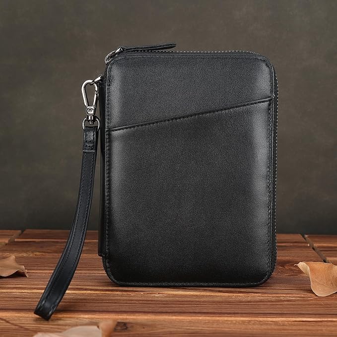 Polare Napa Leather Family Passport Wallet for 4 Passports, RFID Blocking Bifold Passport Cover Travel Document Organizer Holder (Black with AirTag Slot) - Image 8