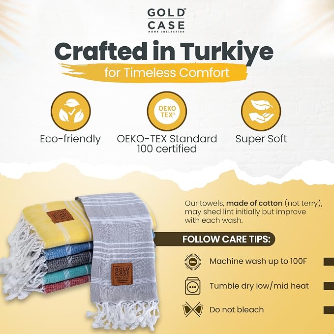GOLD CASE HOME COLLECTION Lycia Original Turkish Hand Towels by - Set of 6-20x40'' 100% Cotton Decorative Bathroom & Kitchen Towels for Hand,Face,Hair,SPA,Farmhouse,Gym,Tea and Dishcloth, Multicolor-1 - Image 6