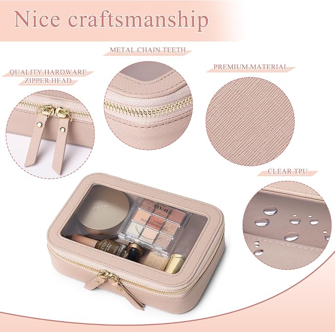 Clear Makeup Bag Small Cosmetic & Toiletry Bag Waterproof Travel Case Women's Pouch Organizer Makeup Bag for Car with Zipper (Pink, Small) - Image 5
