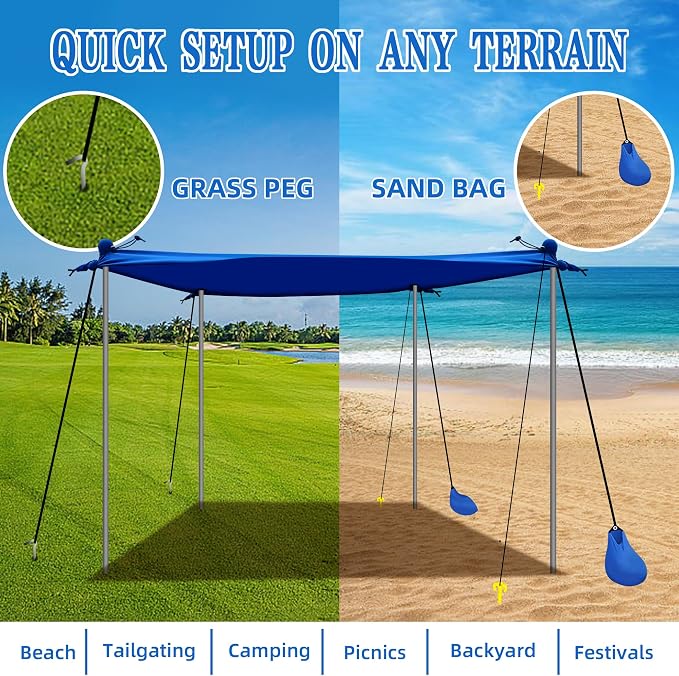 UMARDOO Family Beach Tent Canopy Sun Shade Portable 7×7FT, Large Wind Resistance Beach Sun Shelter Easy Setup with Packable Carry Bag for Outdoor Travel UPF 50+(Blue) - Image 4