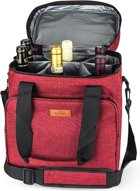 Insulated Wine 3 or 6 Bottle Carriers Tote Travel Cooler Gift Bag For Airplane Liquor With Padded Shoulder Strap by Freshore