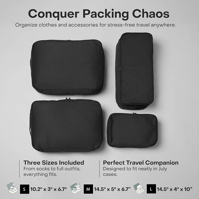 July Packing Cells - 4 Set Packing Cubes Luggage Organizer Bags (S, M, 2 x L), Must-Have Suitcase Organizer for Travel, Road Trip & Camping Accessories, Stain-proof, Washable, 3 Sizes - Charcoal - Image 2