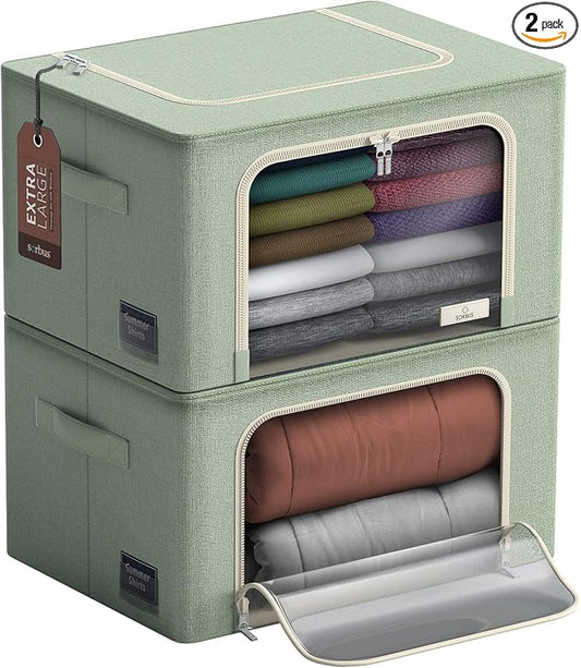 Sorbus Jumbo Storage Bins with Metal Frame - Oxford Fabric Storage Containers with Large Clear Window & Carry Handles - Stackable & Foldable Clothes Organizer Bags for Bedding Linen, Clotheing & More by Sorbus
