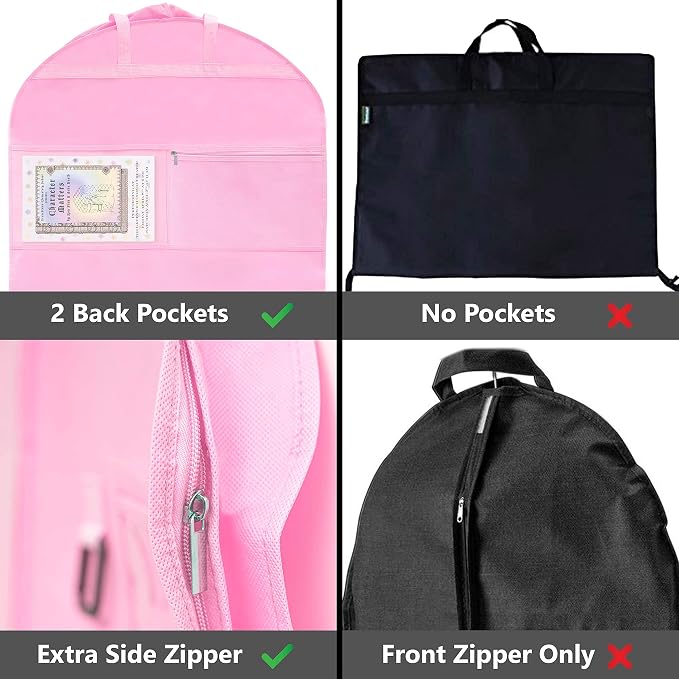 Waterproof Hanging Garment Bag 40 inch Clothes Bag with Gusset, 5 Pockets Side Zip for Dance Costumes Sports Skating Theatre Pageants Cheer Cosplay Kendall Country (Cotton Candy, 40 inch) - Image 5
