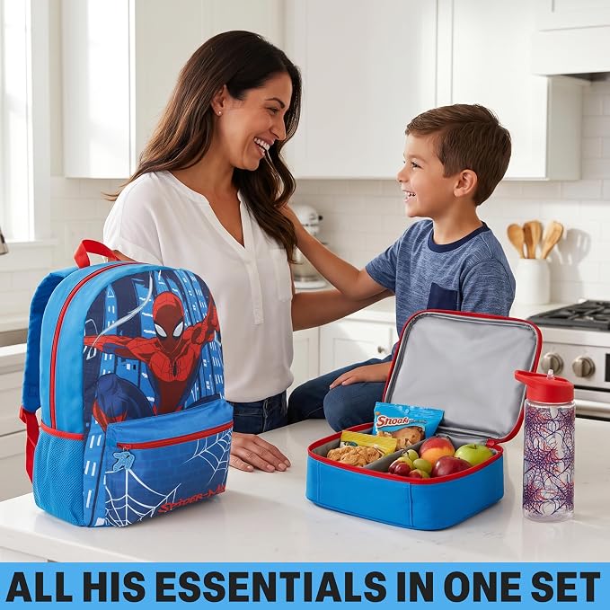 Get Trend Marvel Spider-Man Boys Backpack Set 4 Pc with Insulated Lunch Bag, Pencil Case & BPA Free Water Bottle for School, Gifts for Boys (Blue/Multi Spiderman) - Image 6