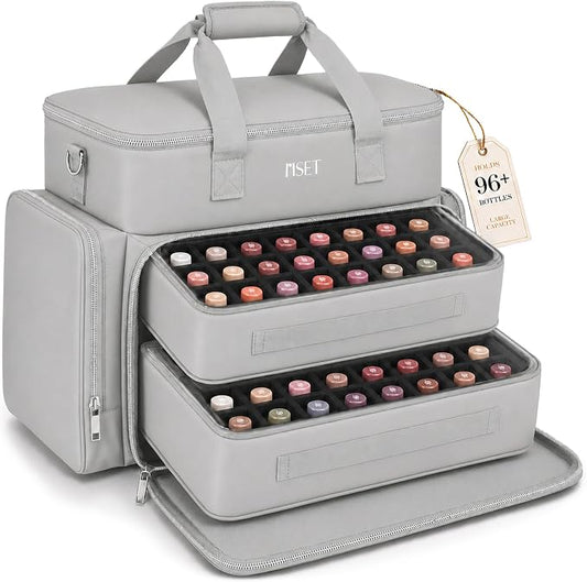 Nail Polish Organizer Case - Structured Spill-Proof Travel Bag with Reinforced Stitching, Strong Zippers, Removable Dividers - Extra Large Manicurist Storage Box in Luxury Gift-Ready Packaging - Gray by Unknown