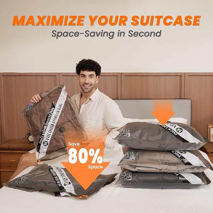 10 Pack Travel Vacuum Storage Bags with Portable Cordless Electric Pump | Vacuum Seal Bags for Clothing & Suitcase, Ideal for Business Trips, Cruise Vacations, RV Life, and Seasonal Storage. - Image 3