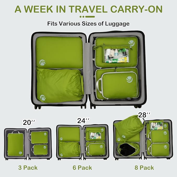 Cipway Compression Packing Cubes, Ultralight Luggage Organizer Bags with Laundry Bags and Clear Toiletries Bag, Travel Essentials for Carry on Suitcase (6 Piece,Green) - Image 7
