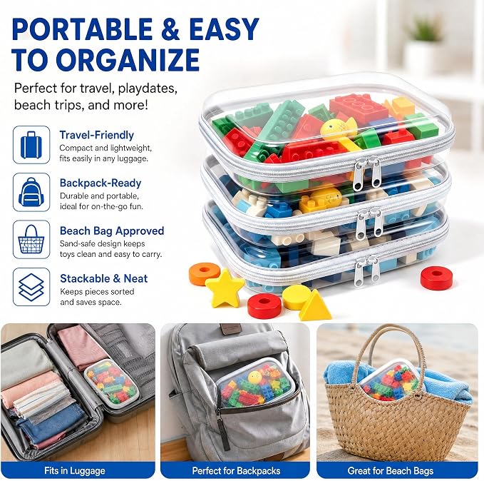 Clear Hard Plastic Zipper Case,Transparent Double Zippers Hard Pouch with 3pcs,Portable Travel Organizer Bin for Toy Storage - Image 6