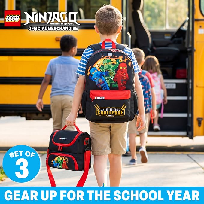 Get Trend Lego Ninjago Boys Backpack, Lunch Bag & Pencil Case, 3 Piece Set | 18 inch Bookbag, Adjustable Padded Straps, Lightweight Insulated Lunch Bag, Pencil Pouch, School Supplies, Gifts for Boys - Image 2