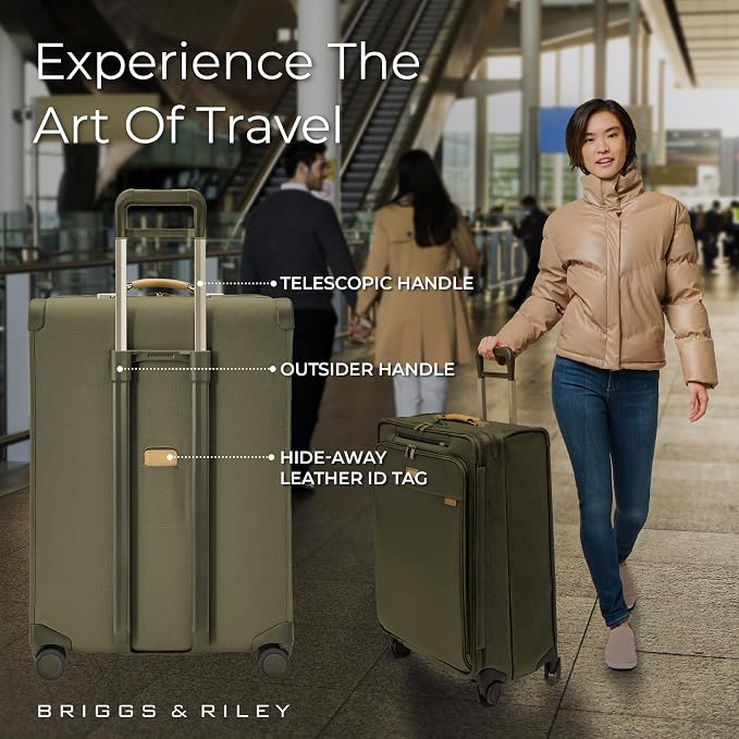 Briggs & Riley 29" Large Expandable Spinner - Checked Luggage for Travel, Suitcases with Wheels, Softside Rolling Bag for Men & Women, Self-Repairing Zipper - Baseline Collection, Olive - Image 5