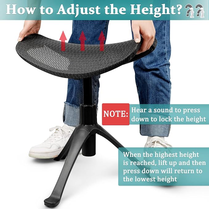 Lilithye Footrest for Desk Adjustable Height 2-in-1 Function Rotatable Ergonomic Under Desk Footrest Ottoman Stool Rolling Leg Rest for Home Office (Black) - Image 3