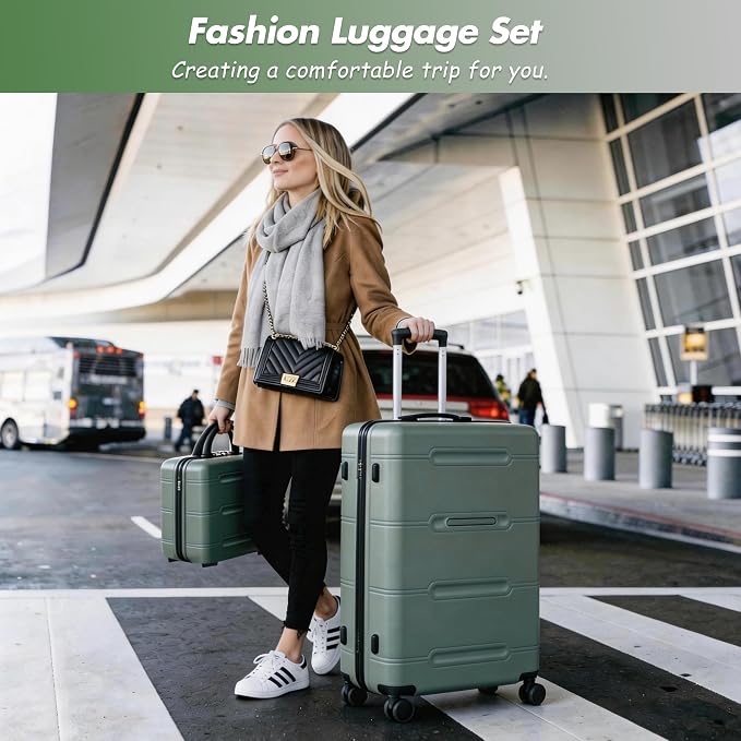 Merax Luggage Set,6 Piece Suitcase with Bags,Lightweight Carry on Luggage | 14/20 IN Airplane Approved,24/28IN Hardside Suitcase with Double Spinner Wheels Handle Password Lock,Army Green - Image 2