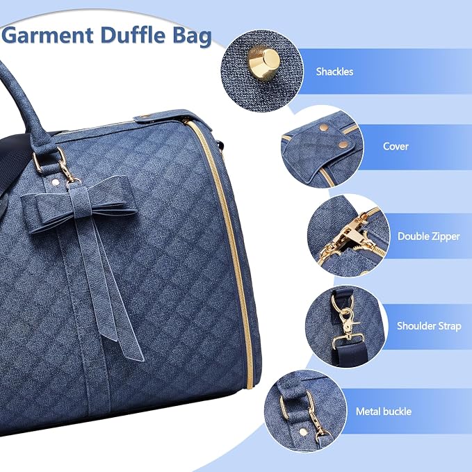 Garment Bags for Travel, Convertible Suit Travel Bag for Women, Stylish Carry On Garment Bag with Toiletry Pocket, Shoulder Strap & Shoes Compartment, 2 in 1 Foldable PU Leather Duffle Bag, Navy Blue - Image 5