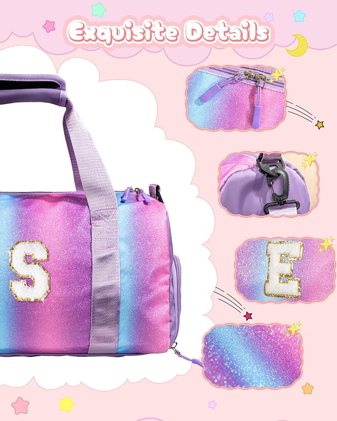 Girls Trip Gifts for Kids-Girl Gym Bag with Shoe Compartment, Kid Personalized Weekender Overnight Bags, Initial Travel Tote with Makeup Pouch, Valentines Day Gift for Girls (Letter R) - Image 4