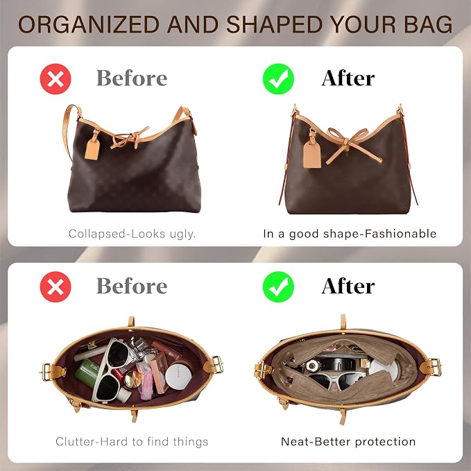 Doxo Velvet Purse Organizer Insert for LV Carryall PM, Carryall Bag Organizer Insert with Zipper Closure & YKK Zipper Pocket, Luxury Handbag Tote Lining Bag Shapers for Women (Beige, PM) - Image 3