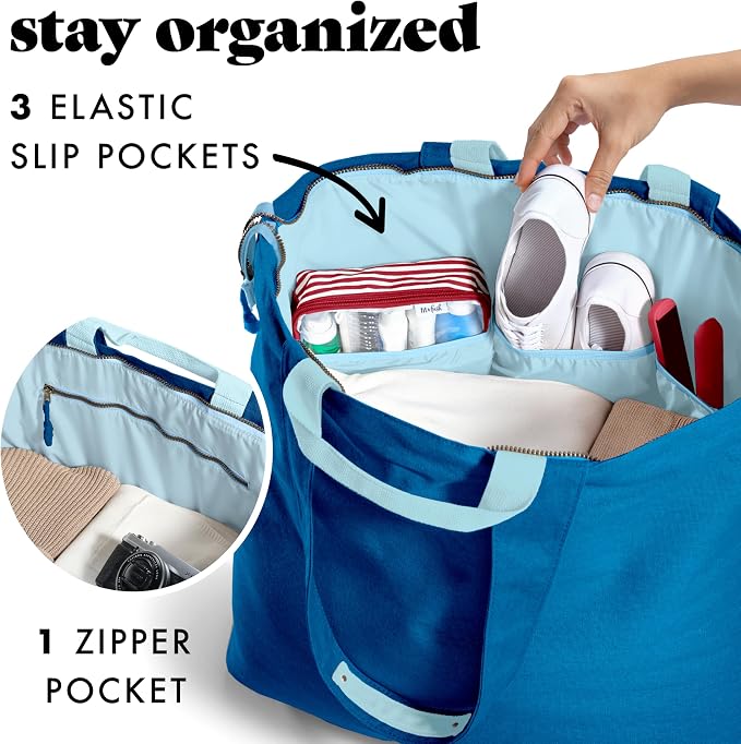 Fit & Fresh XL Beach Tote Bag for Women – XL Travel Tote with Zipper & Pockets, Oversized Canvas Pool Bag, Weekender Carry-On - Image 4