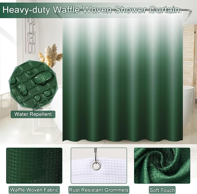 32PCS Dark Green Bathroom Accessories Set with Shower Curtain,Rugs,Trash Can,3PCS Lotion Soap Dispenser, Toothbrush Holder, Soap Dish,Tumbler Cup,6PCS Wood Tags Bath Accessories with Tray for Bathroom - Image 4