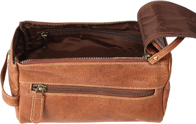 KomalC Premium Buffalo Leather Toiletry Bag for Men & Women With Water resistant Lining, Grooming Travel Pouch, Unisex Wash Bag for Toiletries, Gifts for Men and Women - Image 4