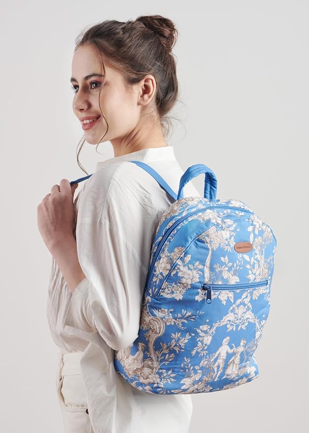 Maison d' Hermine Backpack for Women Men Cotton Shoulder Multipurpose Rucksack with Small Pouch Lightweight Multi Pocket Bag for Travel Work Beach Perfect for Spring Summer (Joli Jouy - Blue) - Image 7