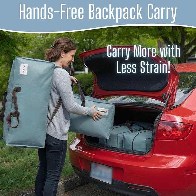 VENO 2 Pack Heavy Duty Moving Bags with Backpack Straps, Zippers & Handles, Extra Large Packing Bags for College Dorm Essentials, Moving Supplies Alternative to Cardboard Moving Boxes - Image 4