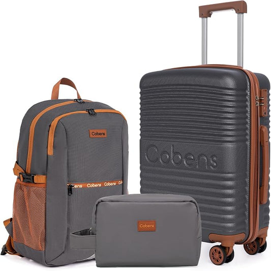 Carry-on Luggage 22x14x9 Airline Approved, Suitcases with Wheels Hardshell， Lightweight Luggage Set with TSA Lock， 20Inch Black Carry-on Suitcase by Cobens