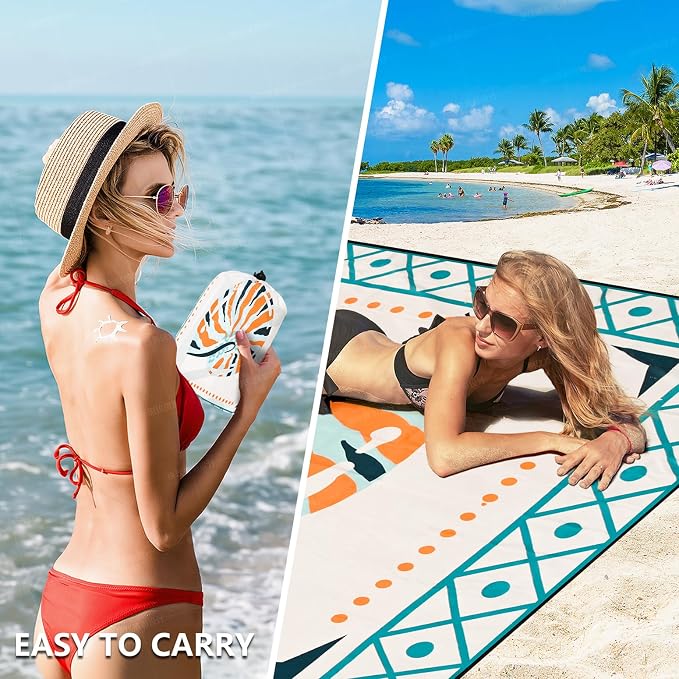 HIHOHO Beach Blanket Waterproof Sandproof Extra Large Beach Mat 79" X 83"/120"x108"for 1-8 Adults Quick Drying Durable Outdoor Picnic Mat for Beach Travel Camping Hiking - Image 3