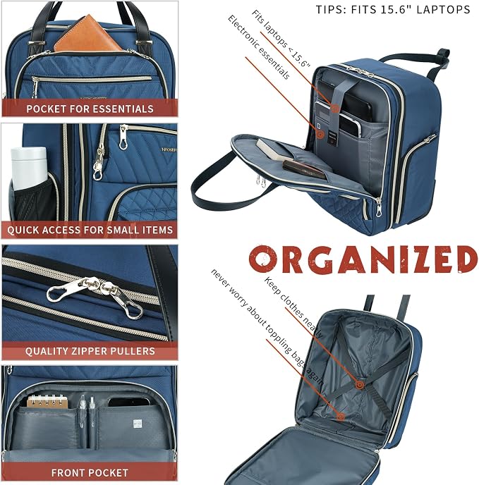 KROSER Carry On Underseat Multi-functional, 16-inch Underseater Lightweight Overnight Suitcase for Men Women, Haze Blue/Gold - Image 4