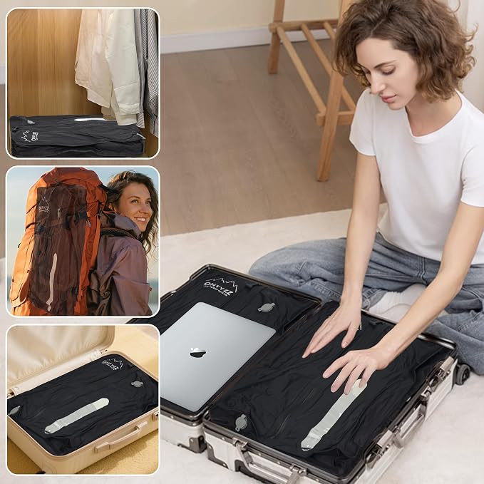 ONTYZZ Vacuum Bags for Travel, Reusable Vacuum Compression Bag, Recycled IPX8 Waterproof Space Saver Bag for Luggage/Camping/Home Storage (2 Pack NO Pump-Black) - Image 5