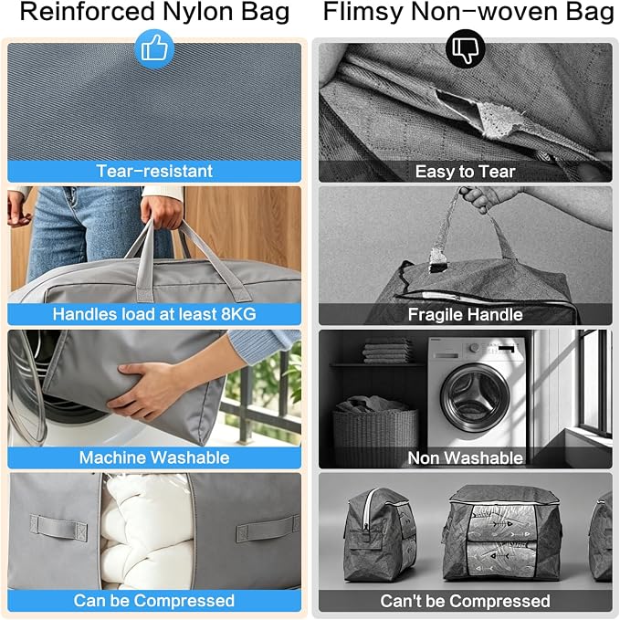 Comforter Storage Bag, Large Capacity Blanket Storage Bags 3-Layer Ultra Space Saving Self Compression Organizer, Heavy Duty Space Saver Organizer for Bedding, Clothes, Blanket, 2-Pack, Gray - Image 7